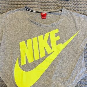 Nike women Heather Gray Tee with Neon Yellow Logo